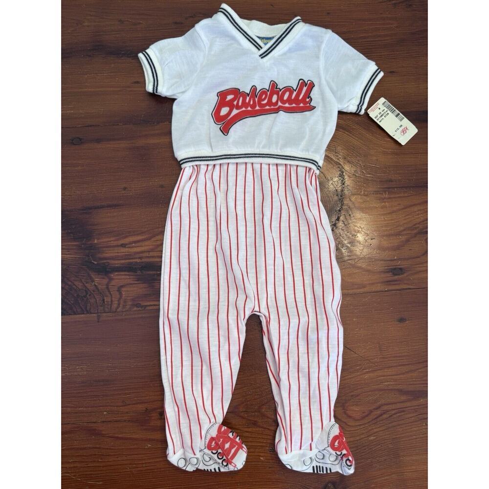 Vintage Little Me Baby Baseball Footed One Piece Outfit Size 6 Months NWT